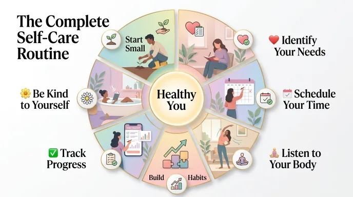 People engaging in various self-care activities