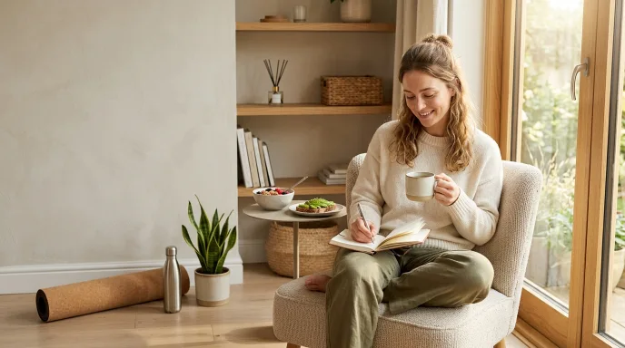 Woman looking relaxed while practicing self-care