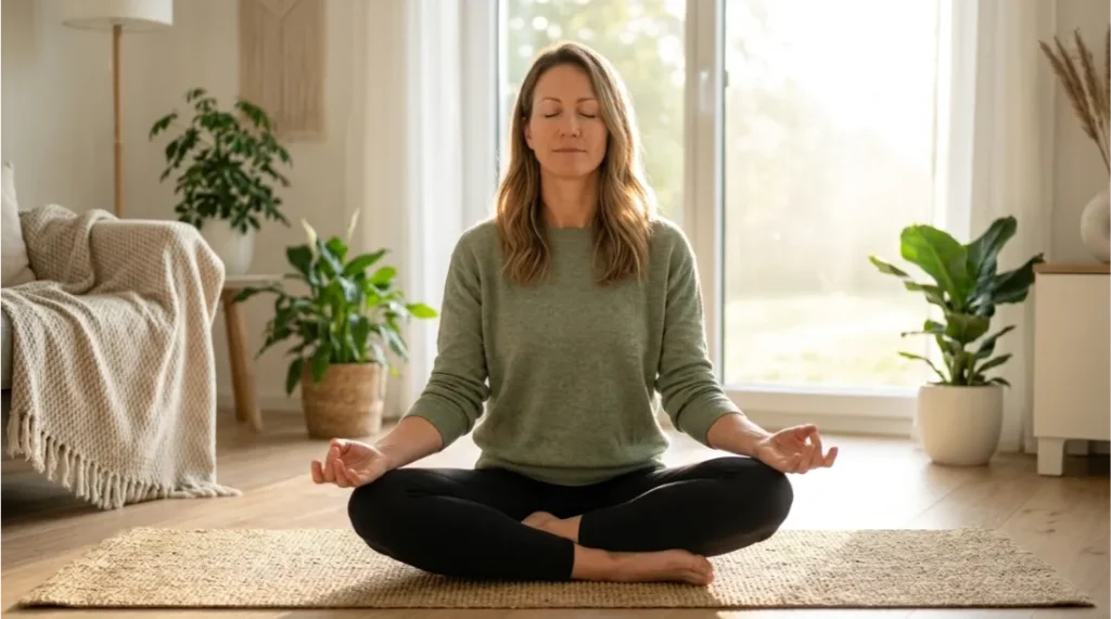 Person practicing box breathing meditation for relaxation