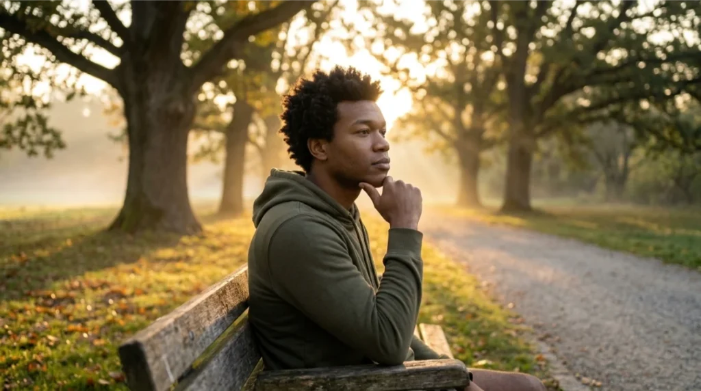 Man reflecting peacefully while practicing emotional self-care