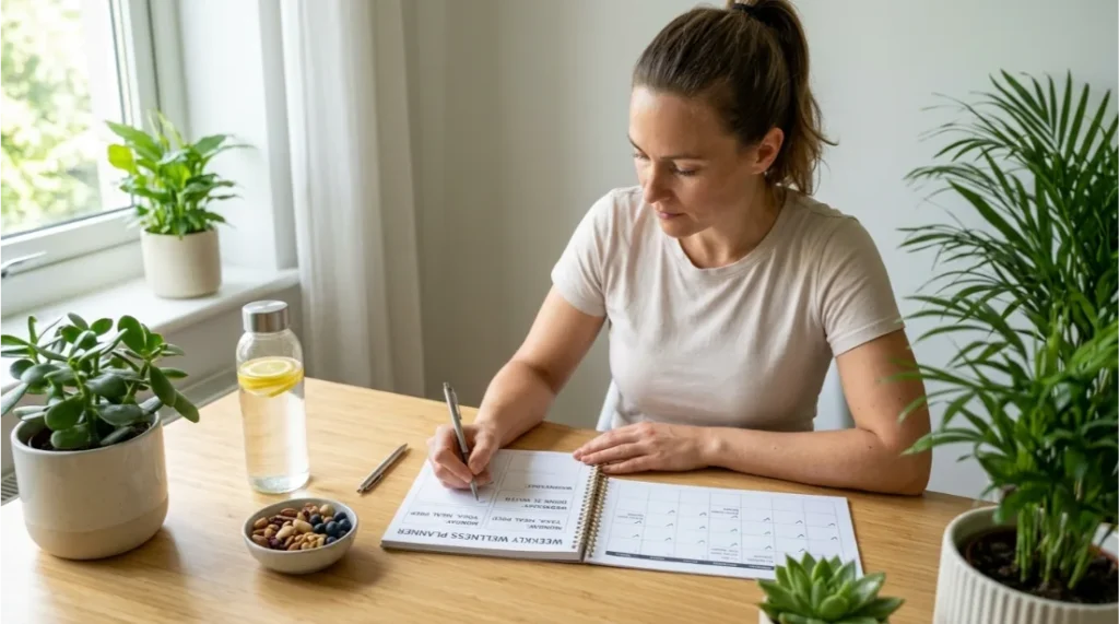 Person planning a sustainable daily mental wellness routine