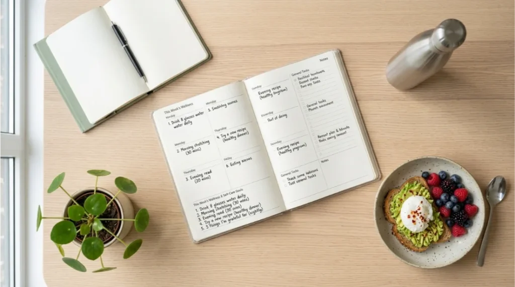 Weekly self-care planner with healthy daily habits