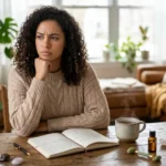 Woman looking overwhelmed while trying to maintain a self-care routine