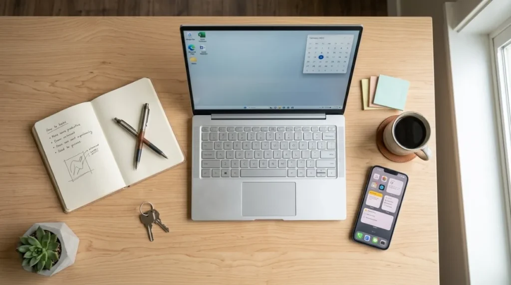 Organized smartphone home screen and clutter-free digital workspace