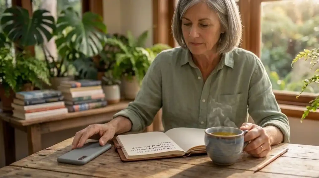 Person taking a digital detox by putting away a smartphone