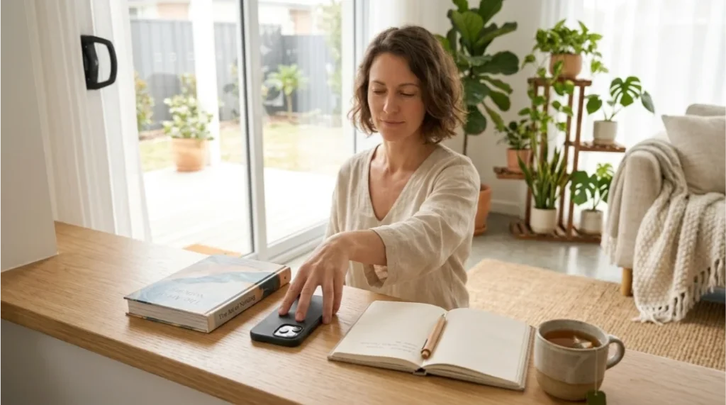 Person taking a digital detox by putting away a smartphone