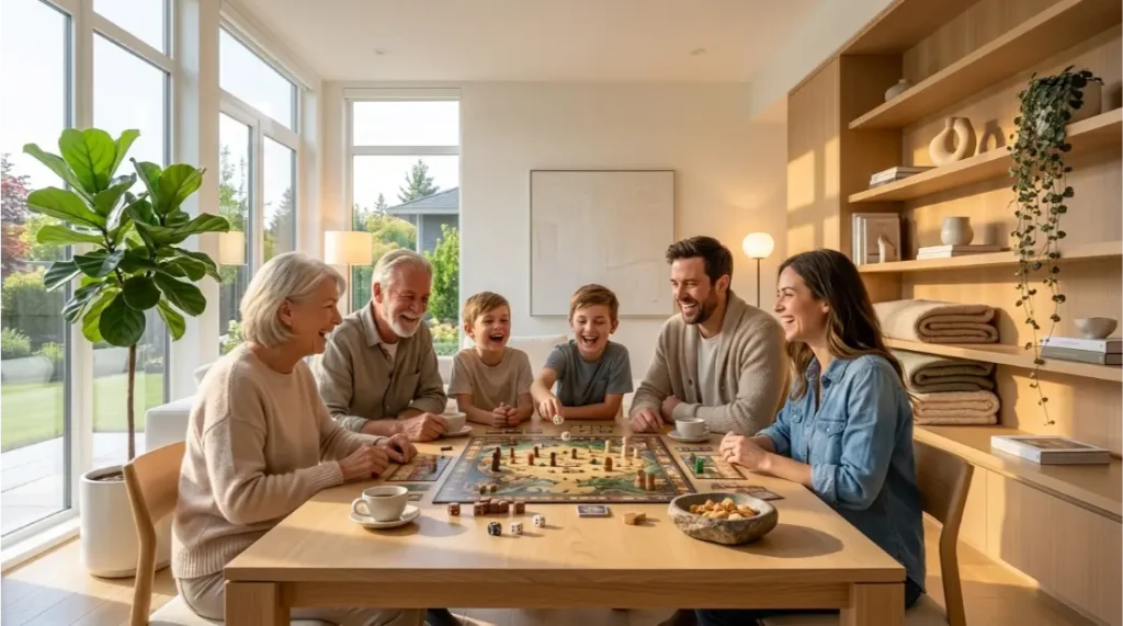 Family spending quality time playing board games