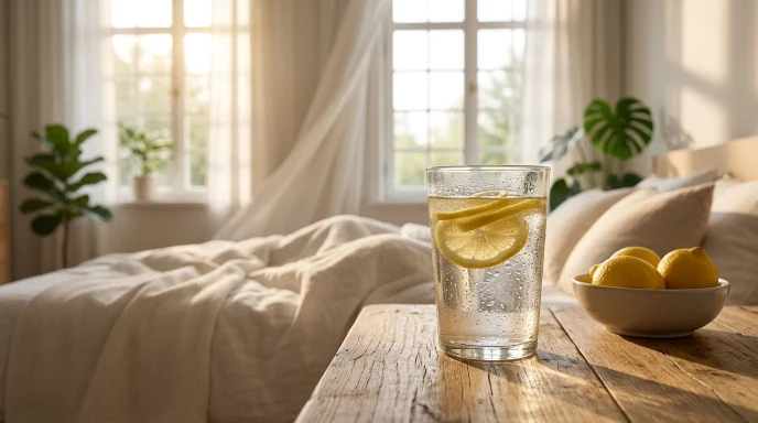 Glass of water with lemon