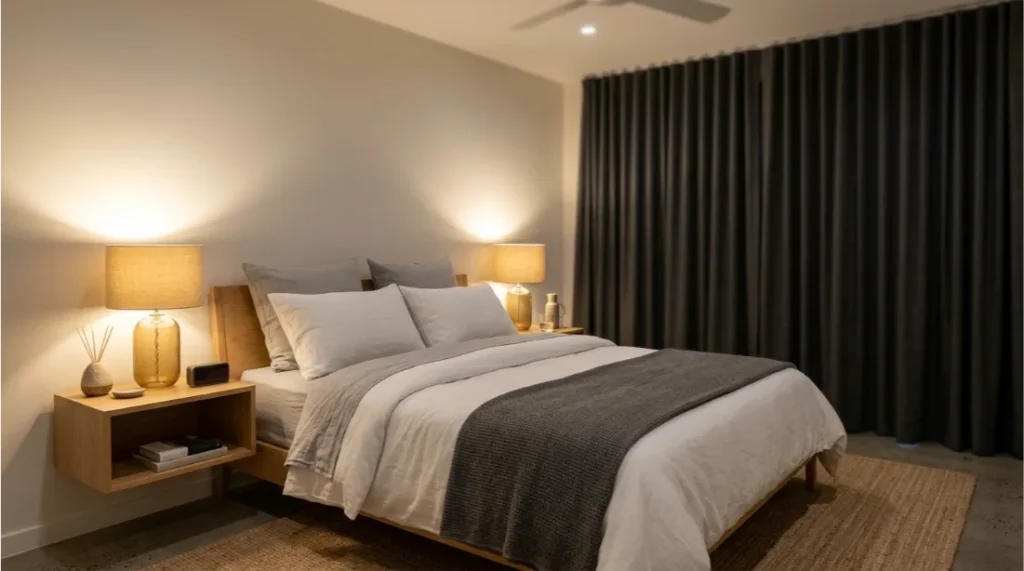 Peaceful bedroom supporting healthy sleep habits