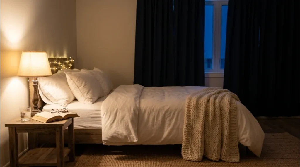 Peaceful bedroom promoting healthy sleep habits