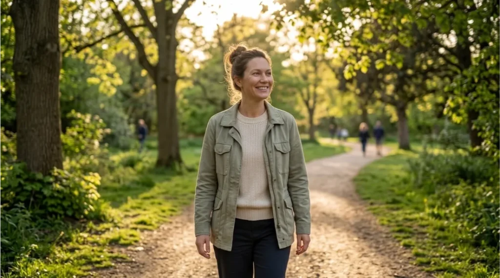 Happy person enjoying a peaceful balanced lifestyle outdoors