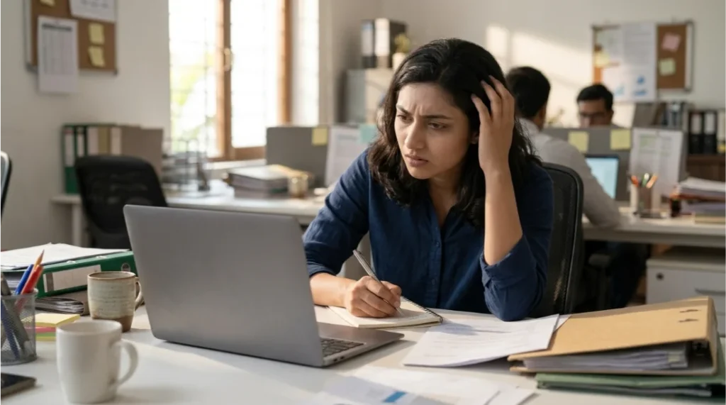Professional struggling with concentration and brain fog while working