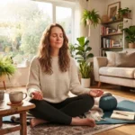 Woman practicing mindfulness to improve mental wellness at home