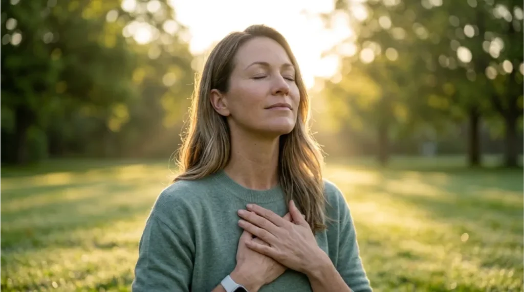 Person practicing deep breathing for stress relief