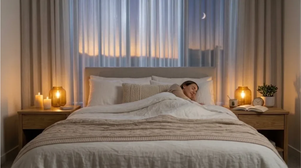 Peaceful bedroom scene representing restful sleep