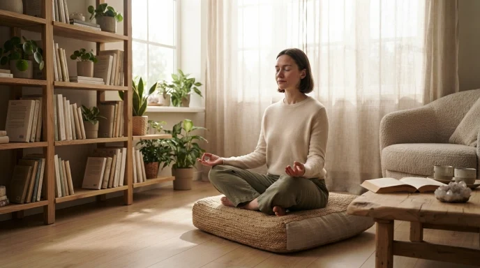 Person practicing meditation in a quiet space