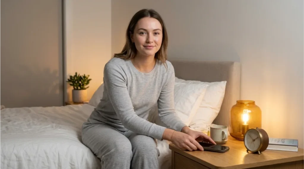 Person putting away smartphone before bedtime