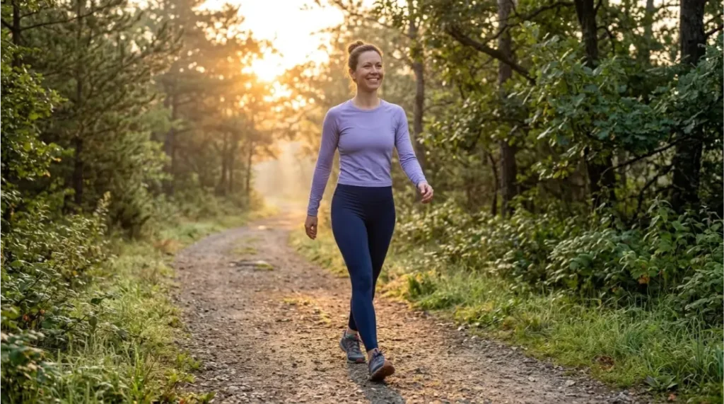 Woman enjoying a healthy walk to support mental wellness