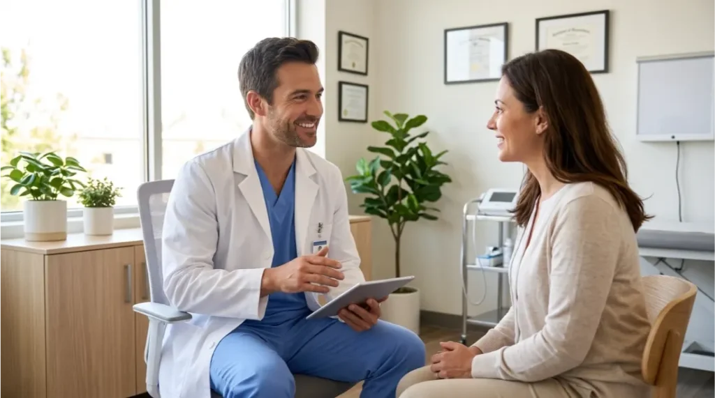 Doctor consulting with a patient during a routine health check-up