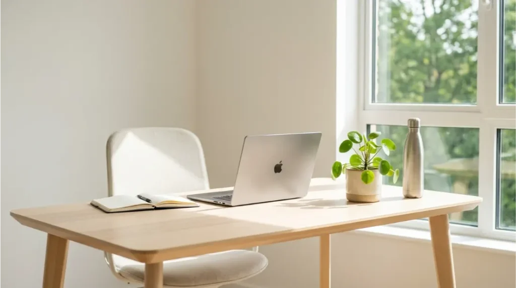 Clean organized workspace promoting productivity and well-being