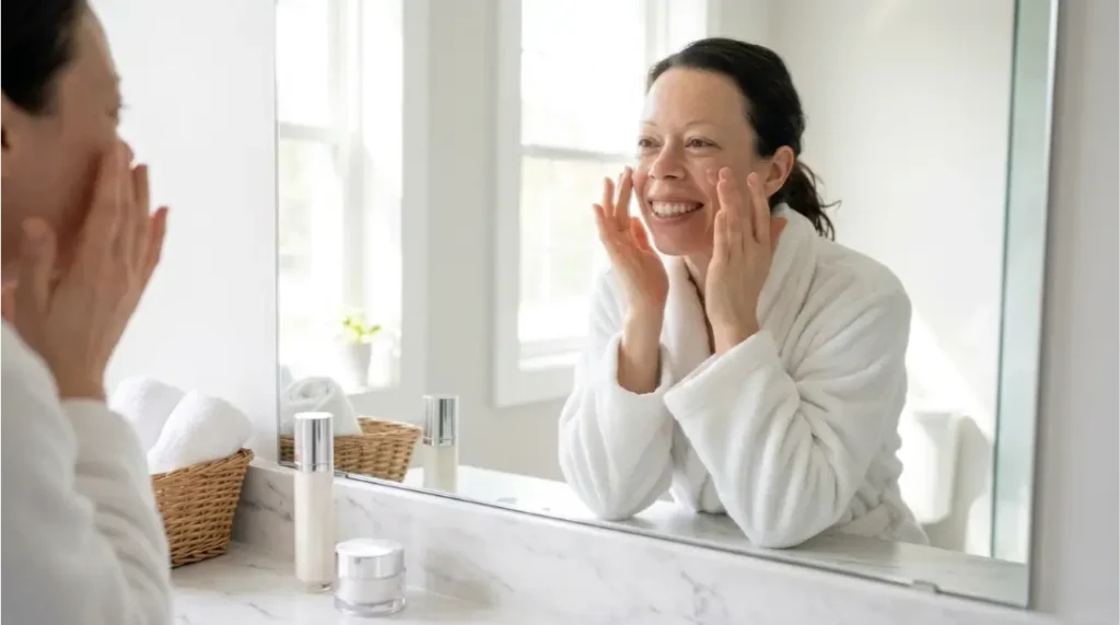 woman enjoying a relaxing Sunday skincare routine