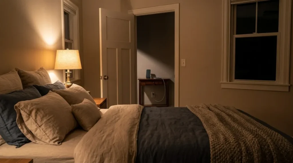 Smartphone charging outside the bedroom before sleep