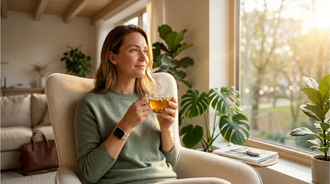 Self-care for busy people practicing simple daily wellness habits at home