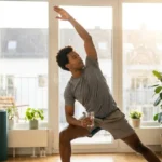 Man practicing a healthy self-care morning routine at home