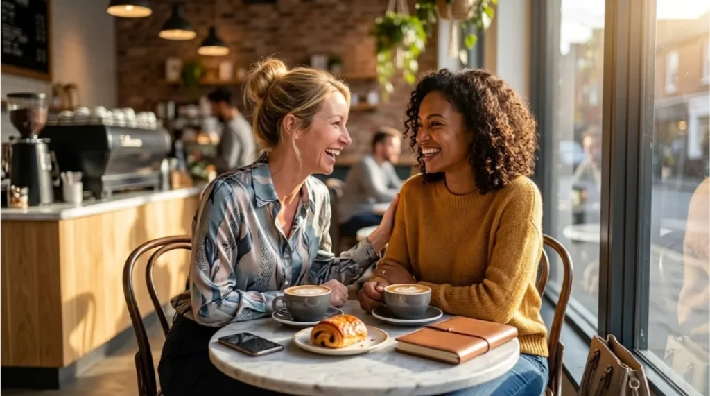 Friends enjoying meaningful conversation for emotional well-being