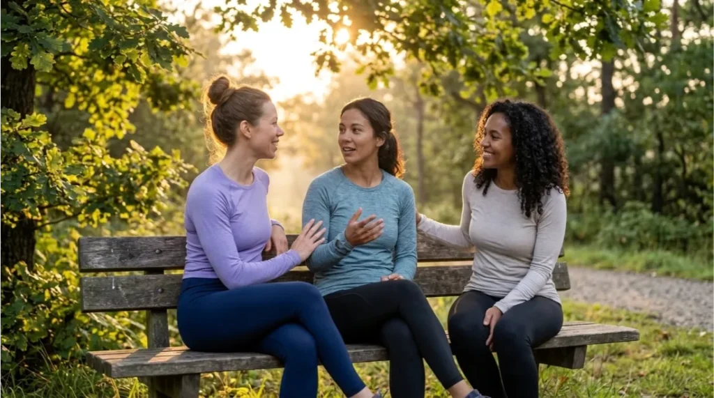 Friends sharing a meaningful conversation in a peaceful park