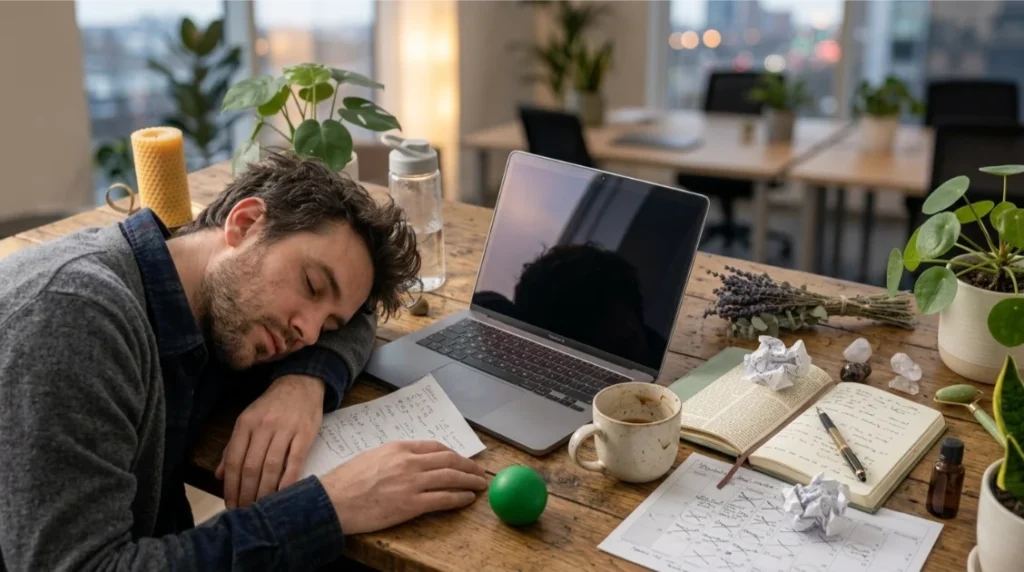 Exhausted professional experiencing burnout at work