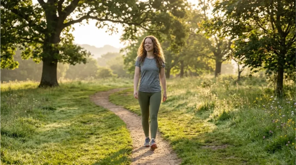Woman enjoying physical self-care through outdoor exercise