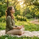 Woman relaxing outdoors while practicing natural stress relief techniques