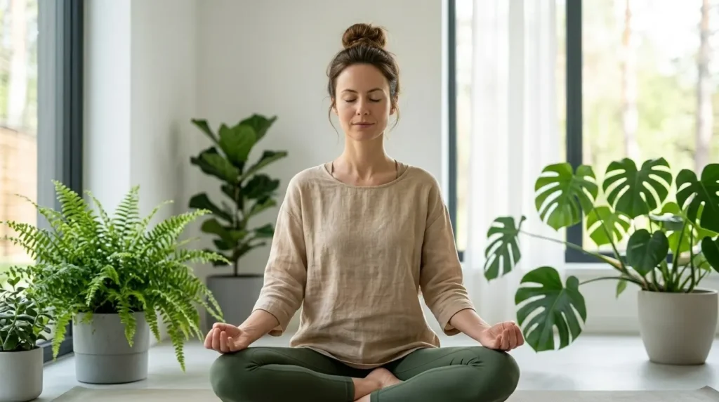Person meditating peacefully for natural stress reduction