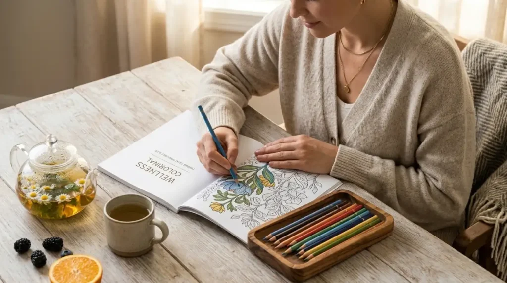 Person coloring and enjoying relaxing activities for stress relief